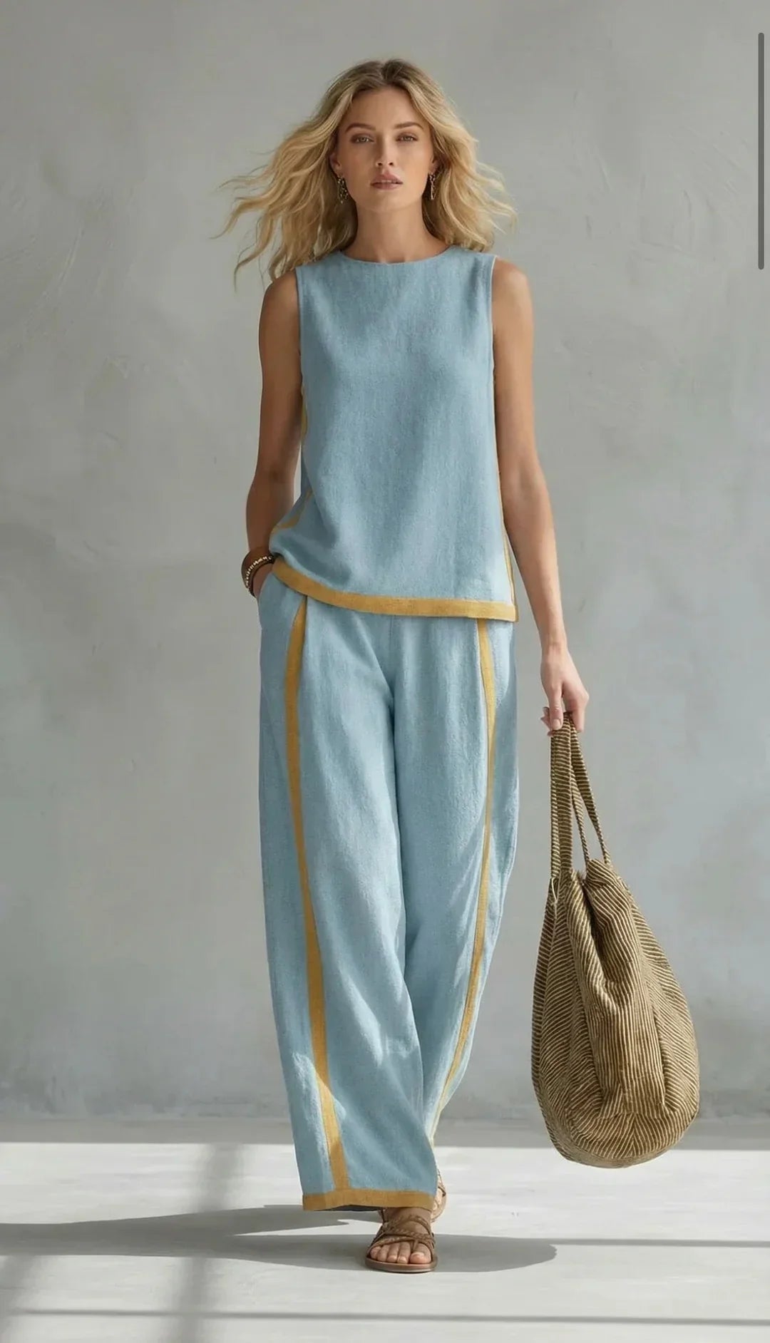 Ursula - Elegantní a casual set vesty a kalhot s dvoubarevnými detaily