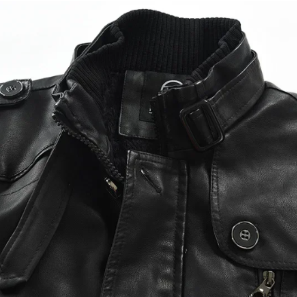 Elegantní Dlouhý Kožený Biker Kabát