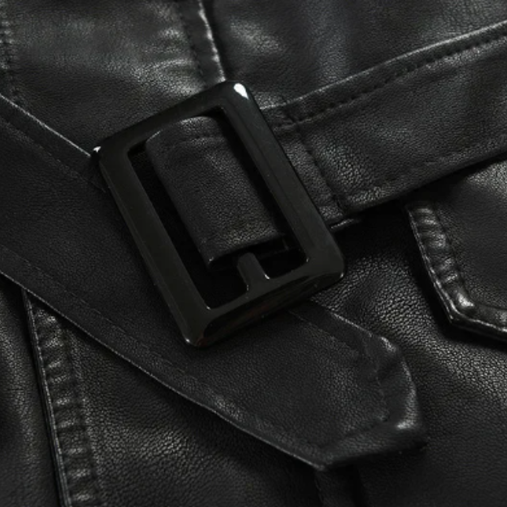 Elegantní Dlouhý Kožený Biker Kabát