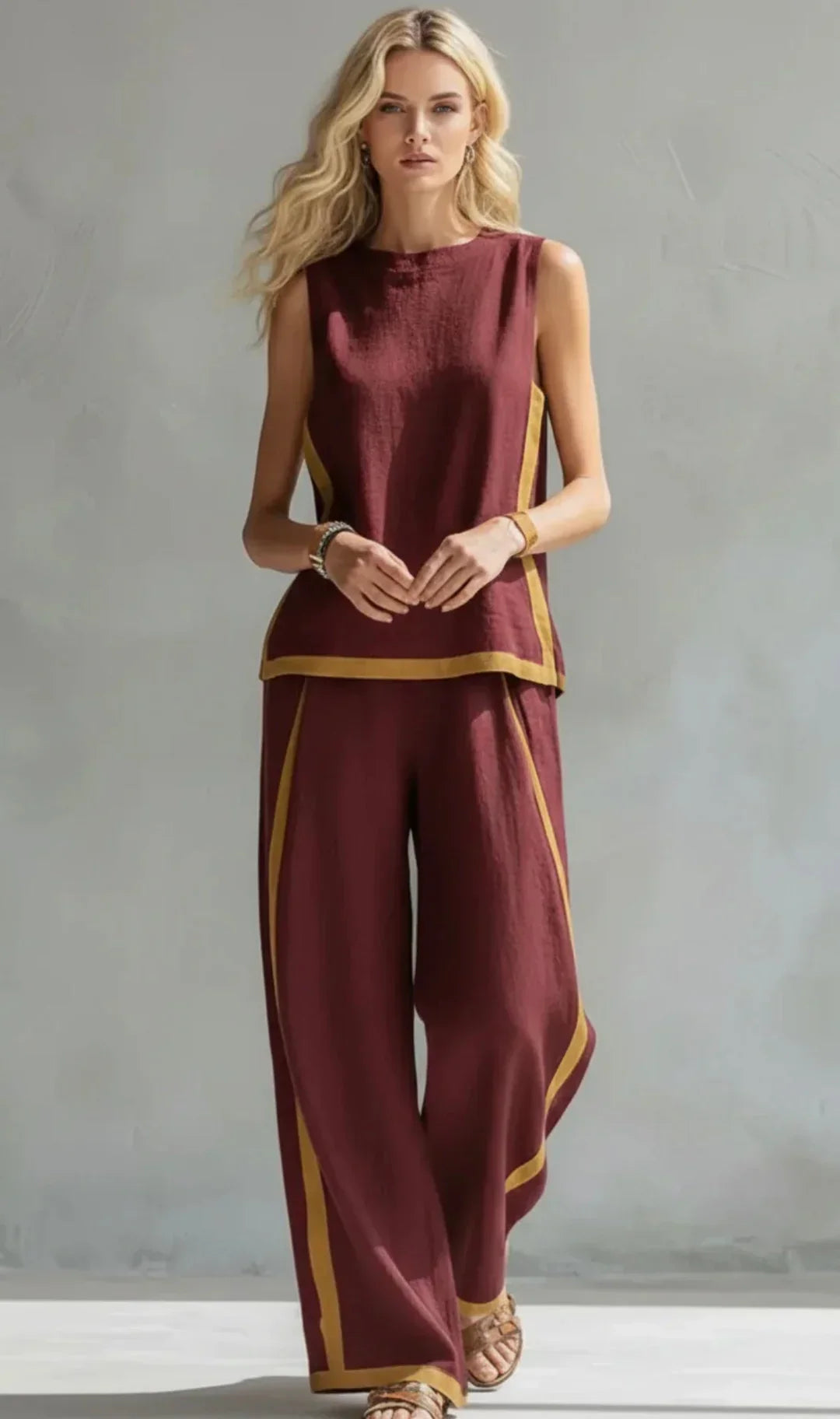 Ursula - Elegantní a casual set vesty a kalhot s dvoubarevnými detaily