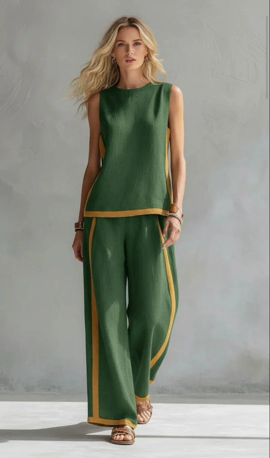 Ursula - Elegantní a casual set vesty a kalhot s dvoubarevnými detaily
