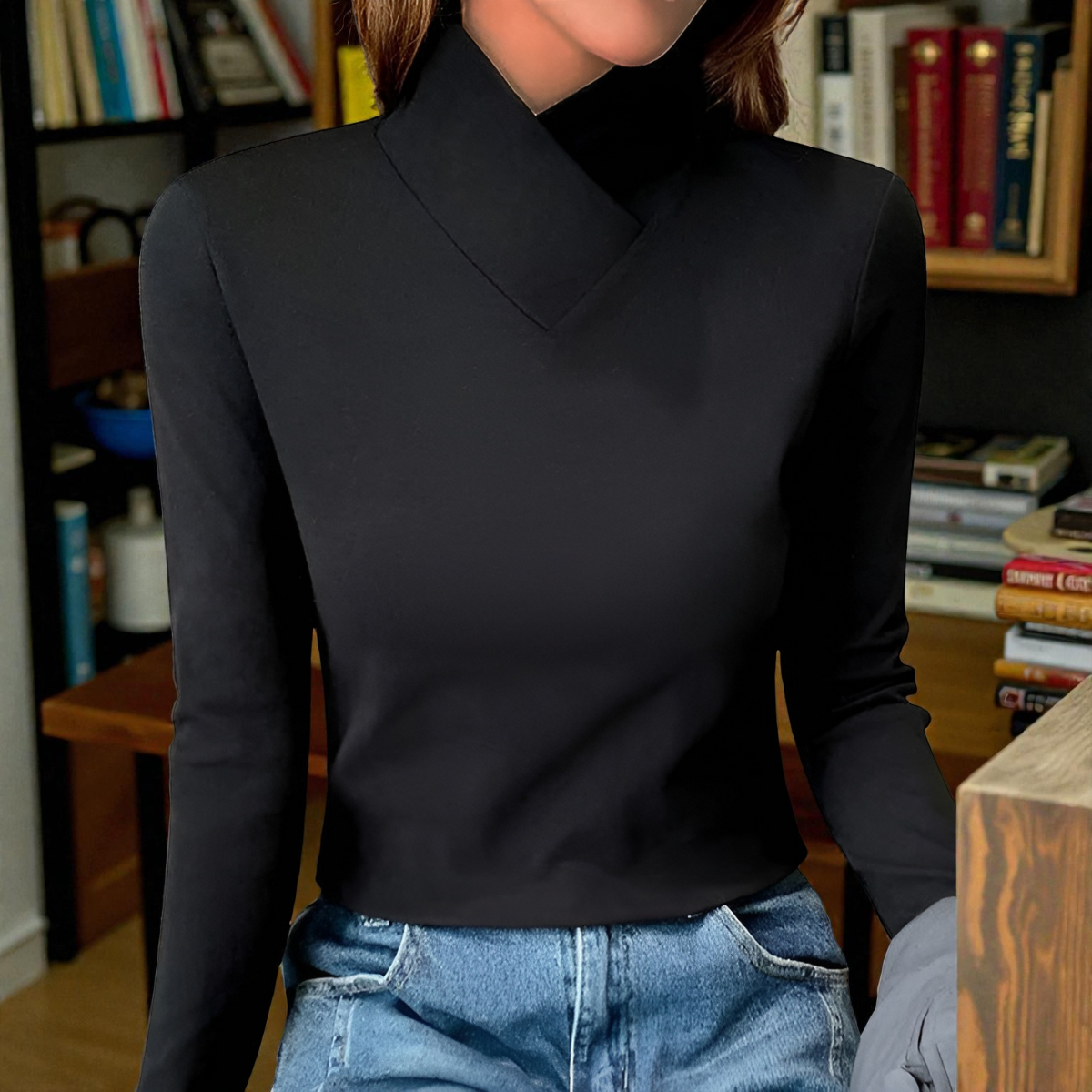 Breana | Elegantní top s překládaným límcem