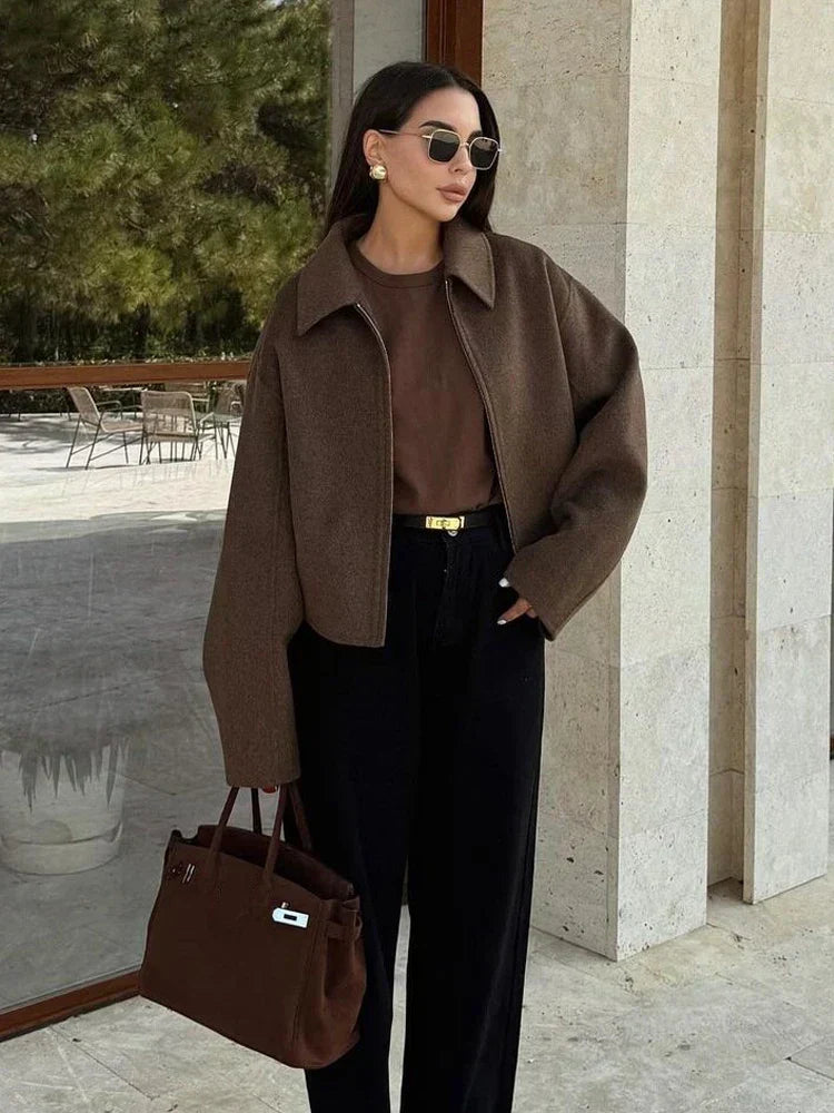 Margaret | Elegantní Hnědý Vlněný Kabát