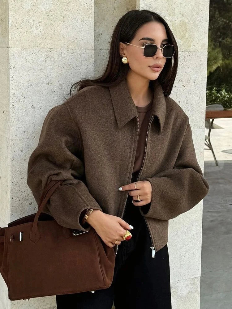 Margaret | Elegantní Hnědý Vlněný Kabát