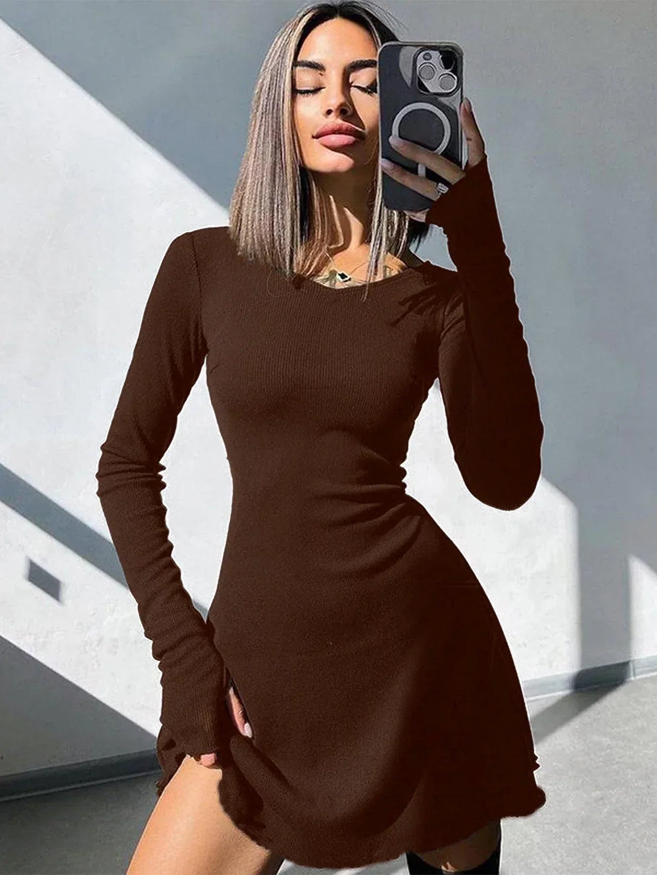 Pressley | Mini Bodycon Šaty s Dlouhými Rukávy