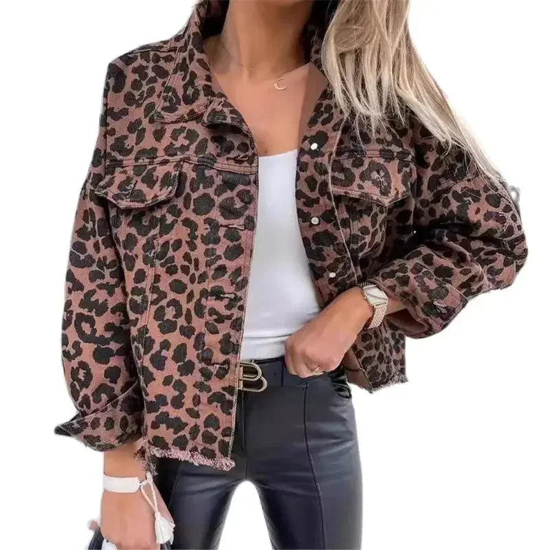 Vanessa | Džínová bunda s leopardím potiskem
