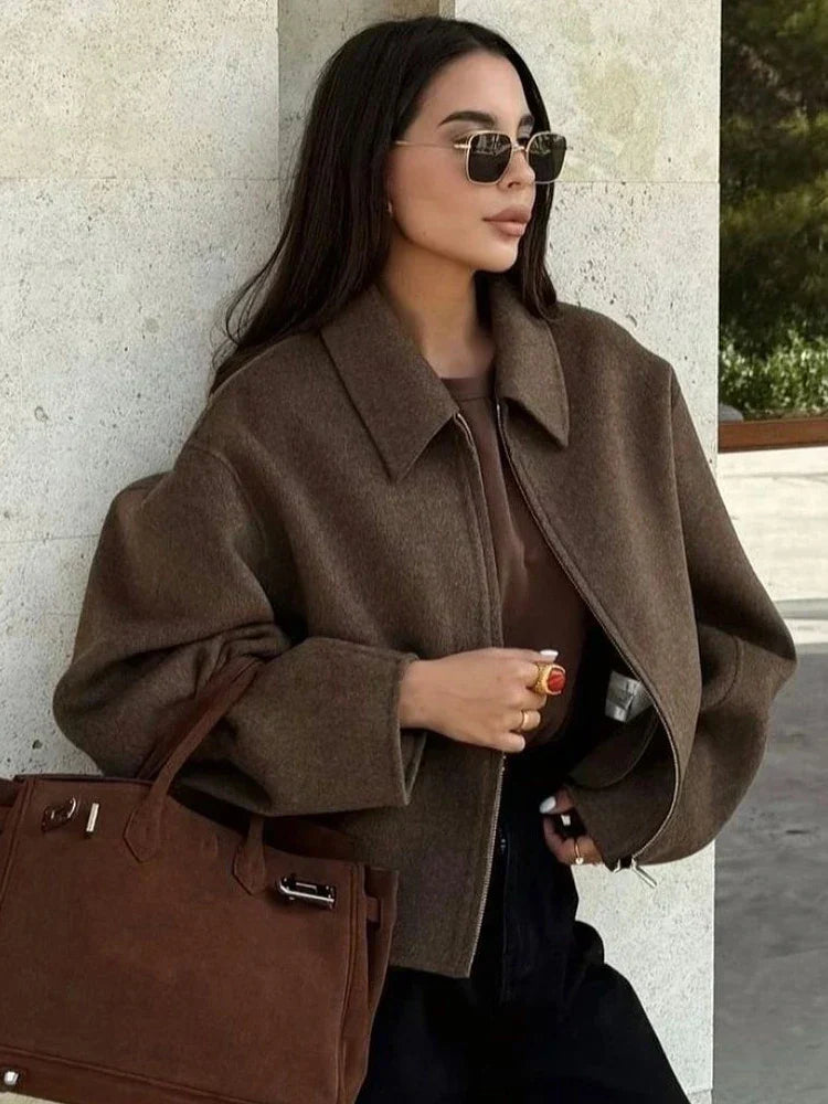 Margaret | Elegantní Hnědý Vlněný Kabát
