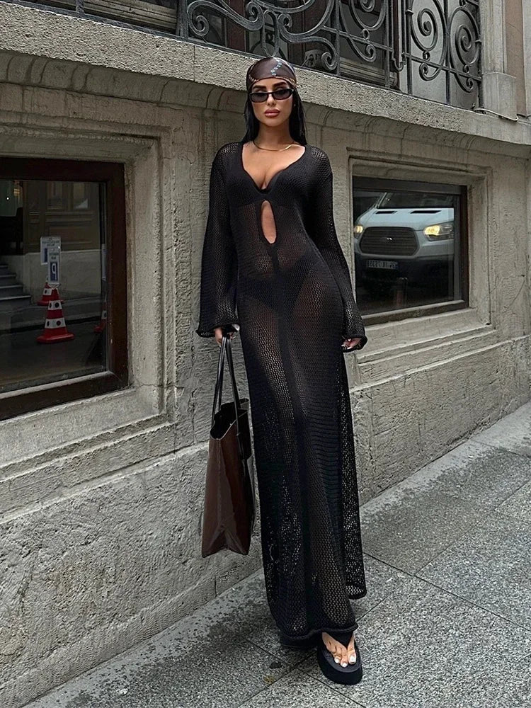 Elissa | Maxi Šaty s Rukávy ve Tvaru Zvonu