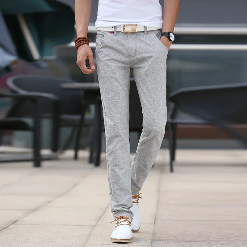 Pánské Slim Fit Lněné Kalhoty
