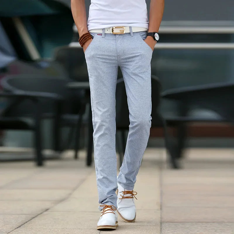 Pánské Slim Fit Lněné Kalhoty