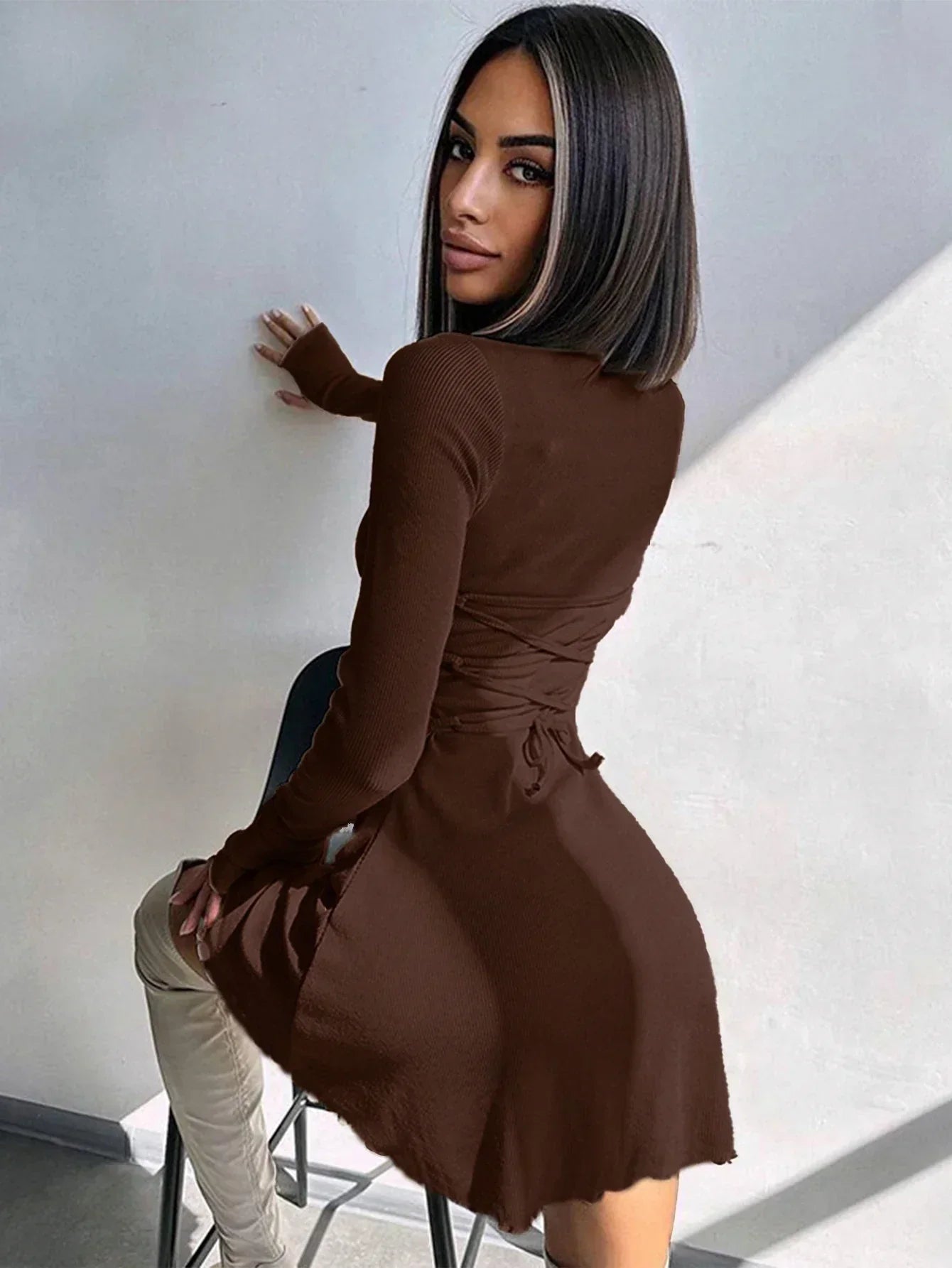 Pressley | Mini Bodycon Šaty s Dlouhými Rukávy