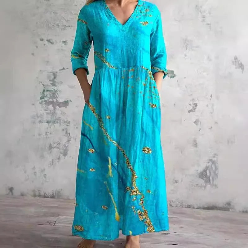 Monika – dlouhé letní boho šaty s potiskem, KARO Moda