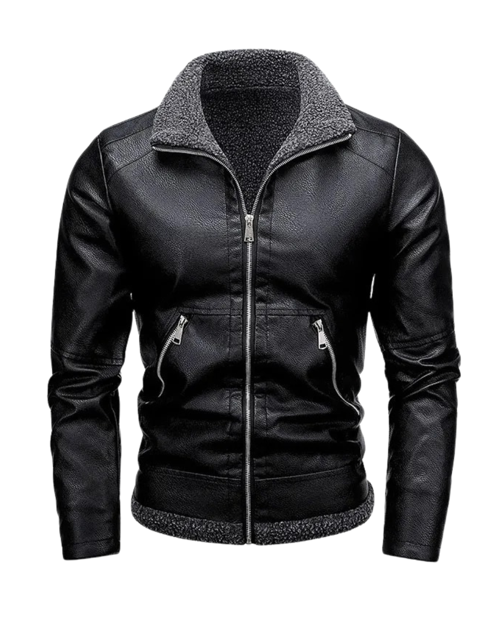 Elegantní Fleece Kožený Kabát