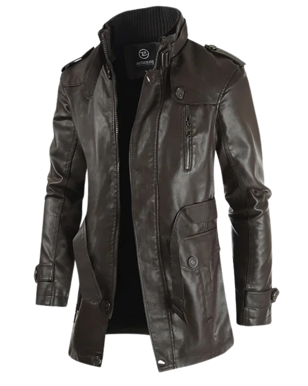 Elegantní Dlouhý Kožený Biker Kabát