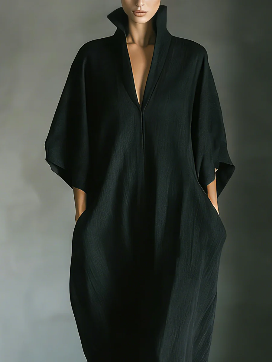 Alessandra™ | Dlouhá černá oversize minimalistická šaty s kimono rukávy