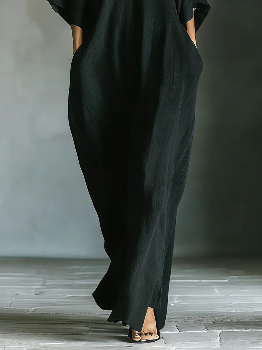 Alessandra™ | Dlouhá černá oversize minimalistická šaty s kimono rukávy