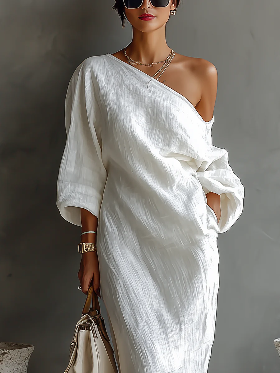 Elise™ | Maxi elegantní jednobarevné šaty v bílé