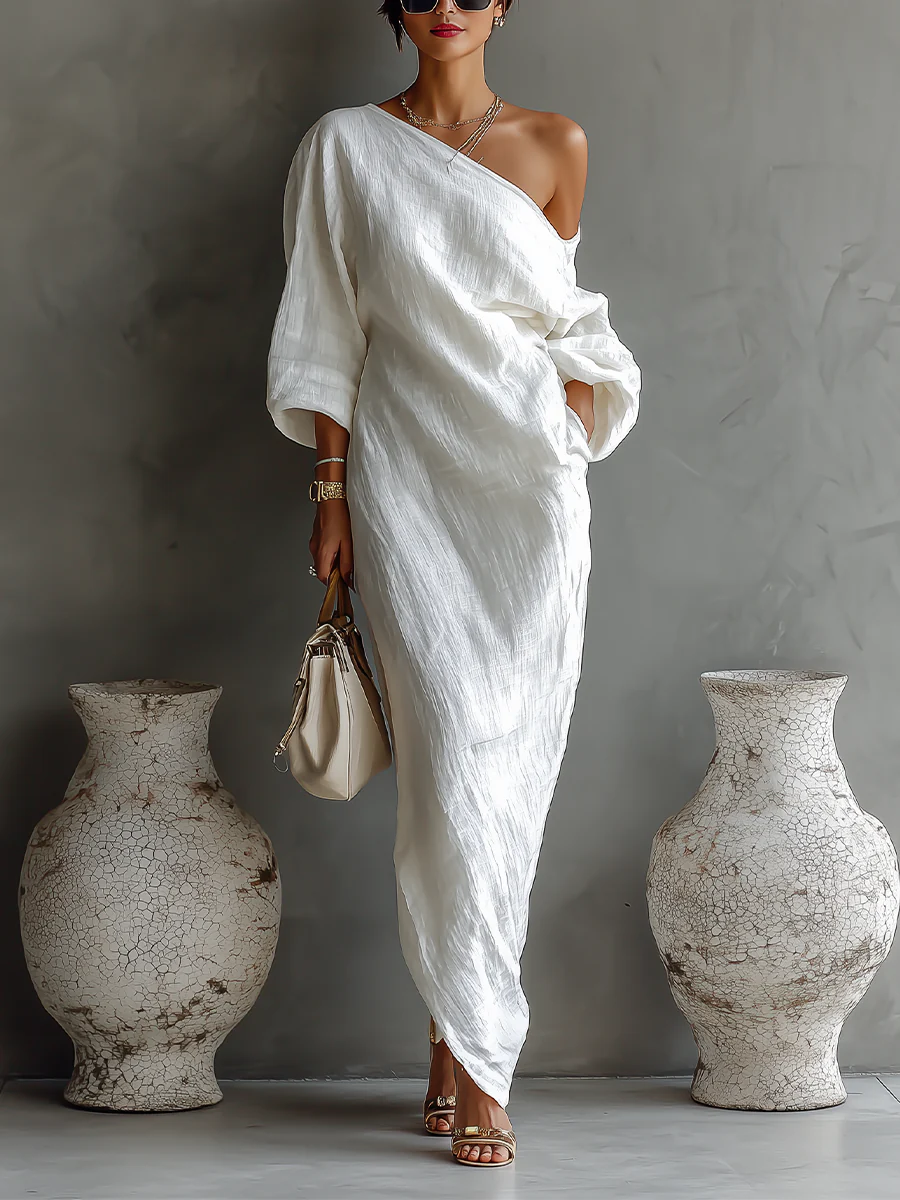 Elise™ | Maxi elegantní jednobarevné šaty v bílé