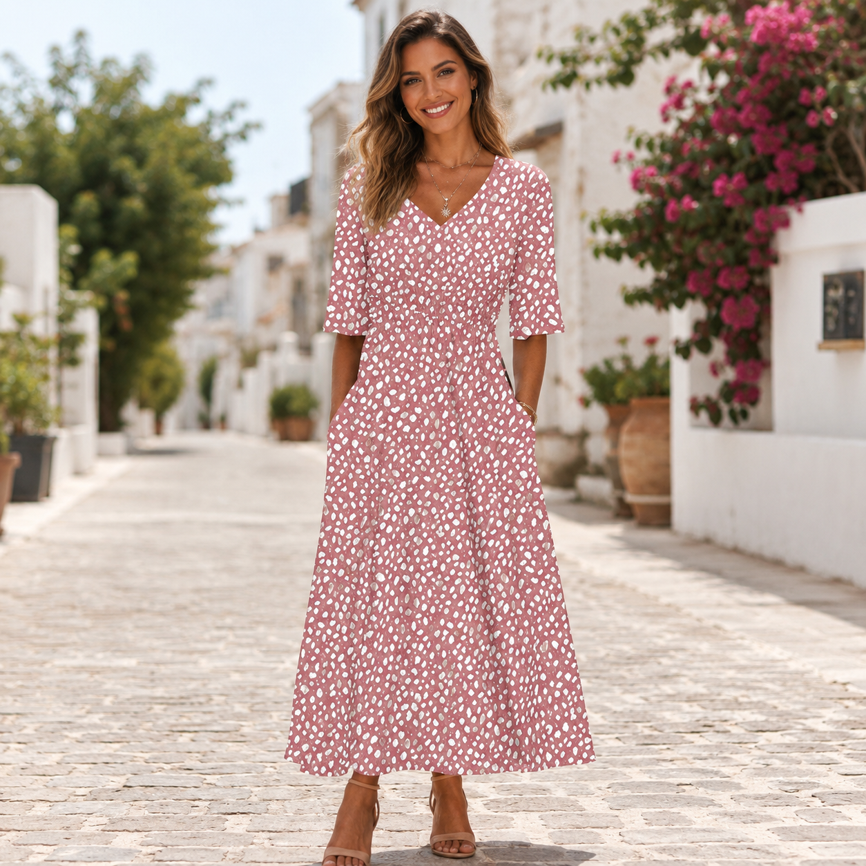 Francesca | Elegantní midi šaty s maskovacím střihem na bříško