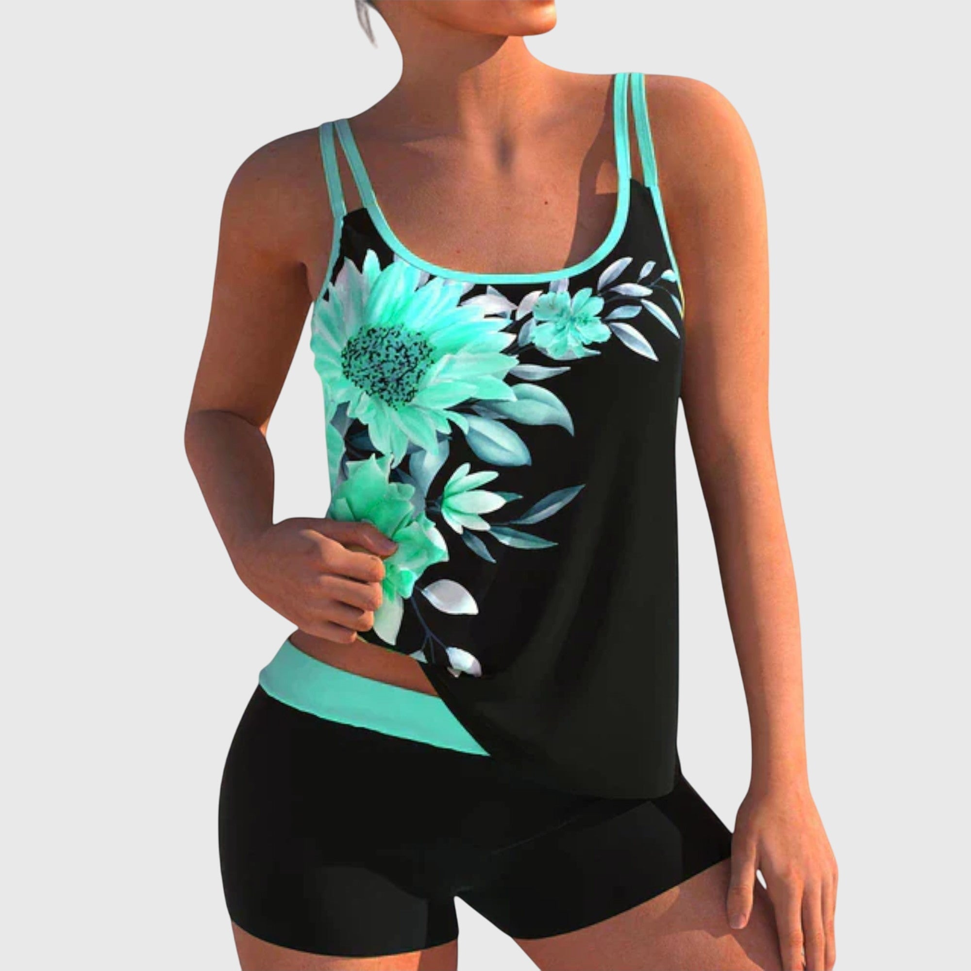 Flor – Květinový tankini s šortkami, efekt plochého břicha