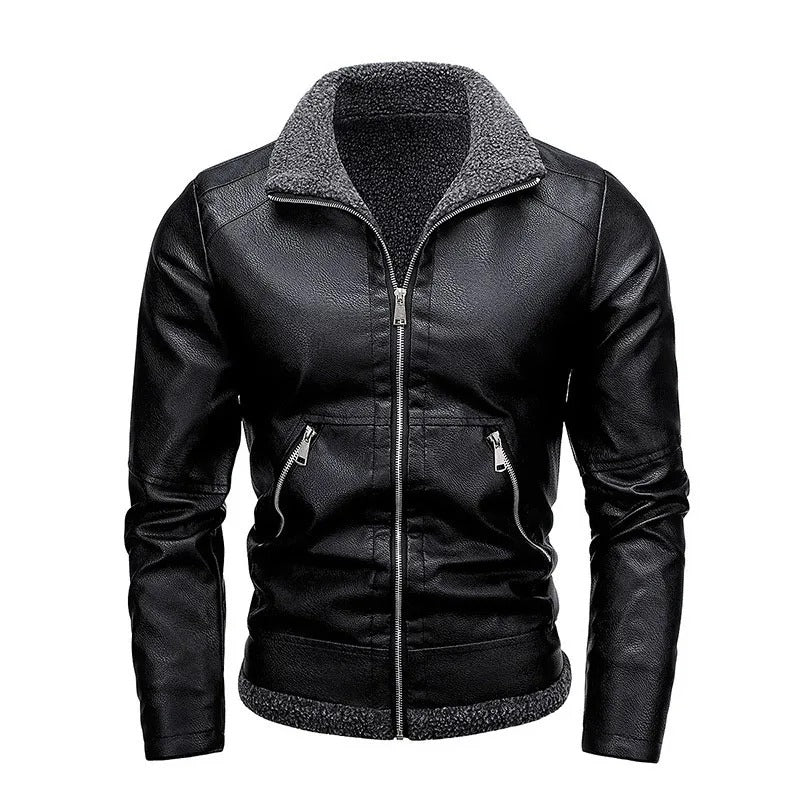 Elegantní Fleece Kožený Kabát