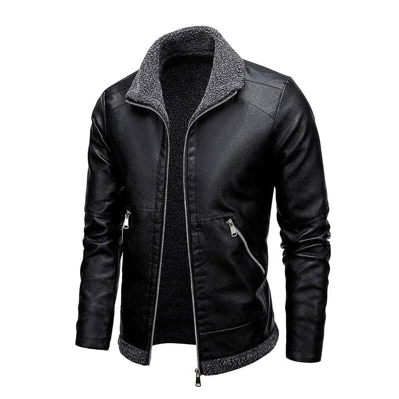 Elegantní Fleece Kožený Kabát