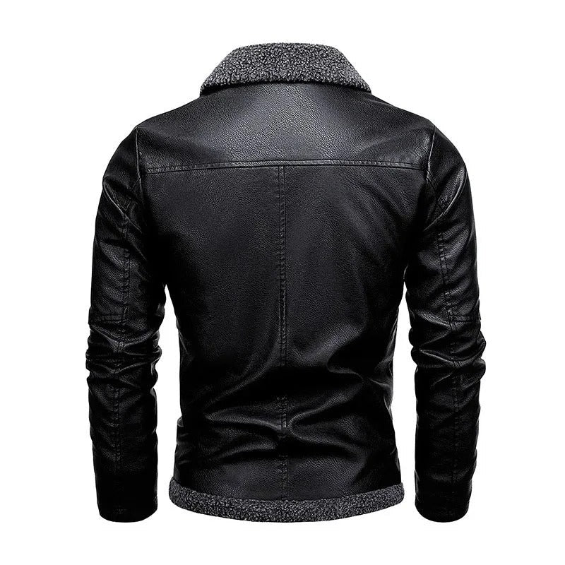 Elegantní Fleece Kožený Kabát