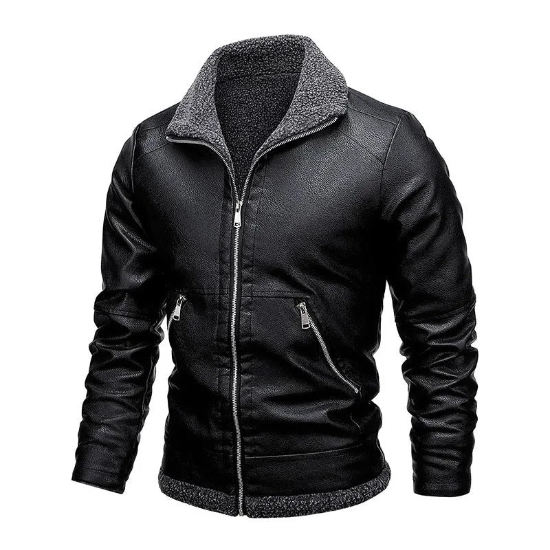 Elegantní Fleece Kožený Kabát
