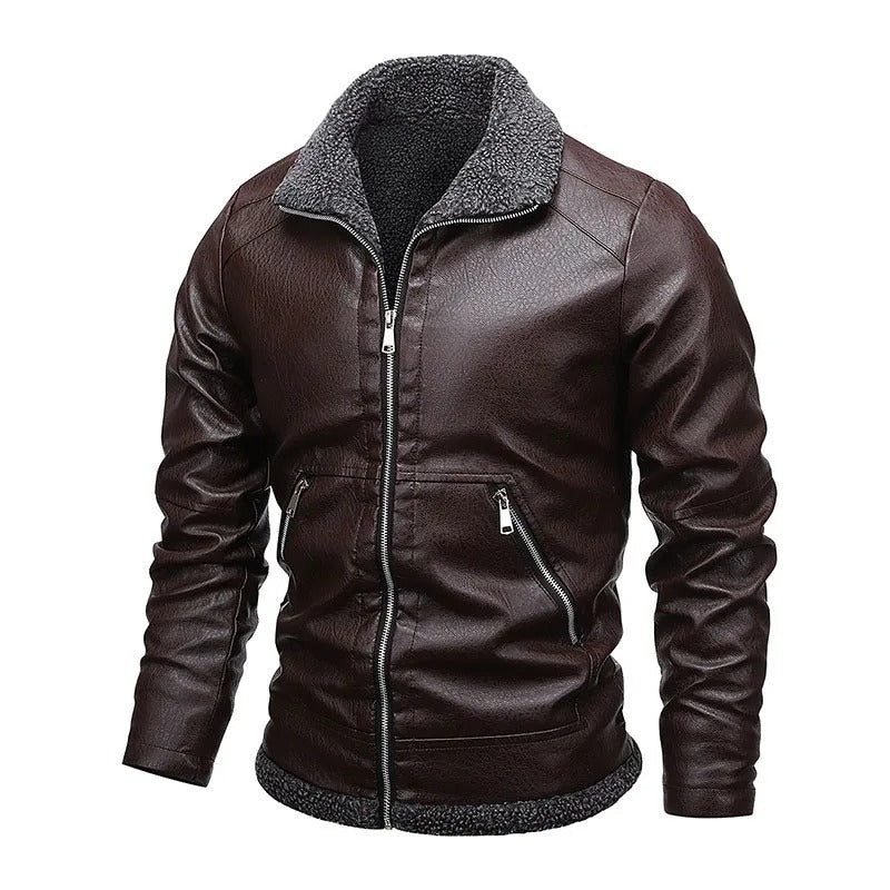Elegantní Fleece Kožený Kabát