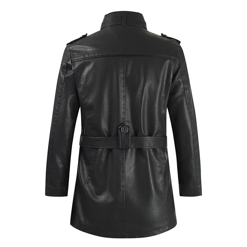 Elegantní Dlouhý Kožený Biker Kabát