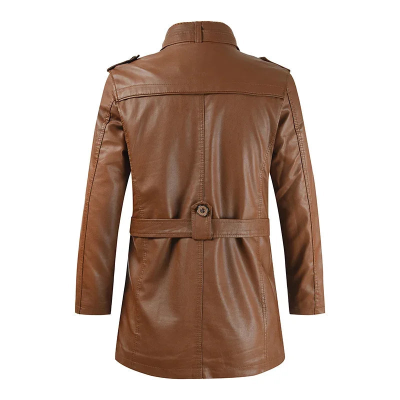 Elegantní Dlouhý Kožený Biker Kabát